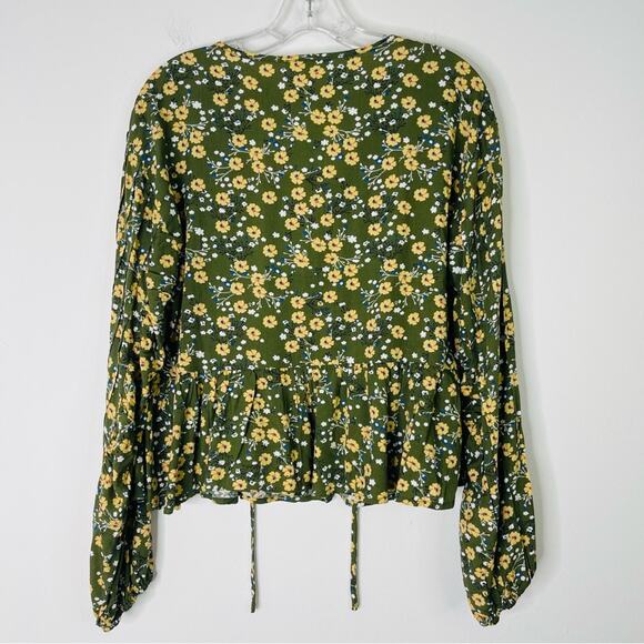 Easel green yellow white boho pleated babydoll cottagecore top medium - Picture 7 of 8